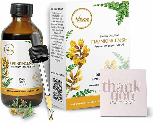 My Ace Frankincense Essential Oil 4oz – 100% Pure & Natural, Premium Grade, Undiluted Boswellia Serrata Oil for Diffuser, Aromatherapy, Skin & Hair Care, Amber Glass Bottle with Dropper