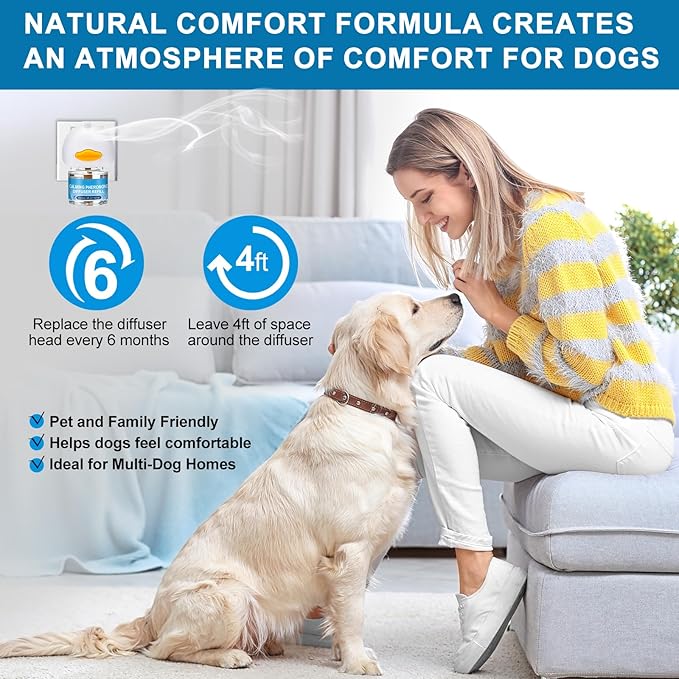SLE Dog Pheromone Diffuser, Pheromones Calming Diffusers for Dogs Anxiety Relief 3 Refills & 1 Calming Diffuser, Relieve Separation Anxiety, Stress Barking and Chewing Calm Relaxing