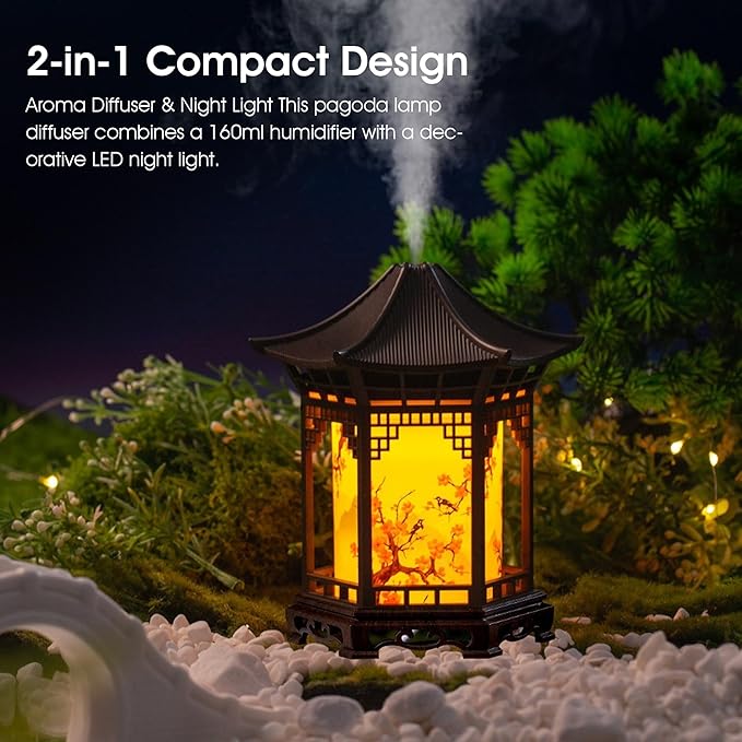 Aroma Diffuser, Lantern Diffuser Aroma & Night Light - 160ml 2-in-1 Humidifier with Dual Color Lights & 2 Mist Modes, Brown