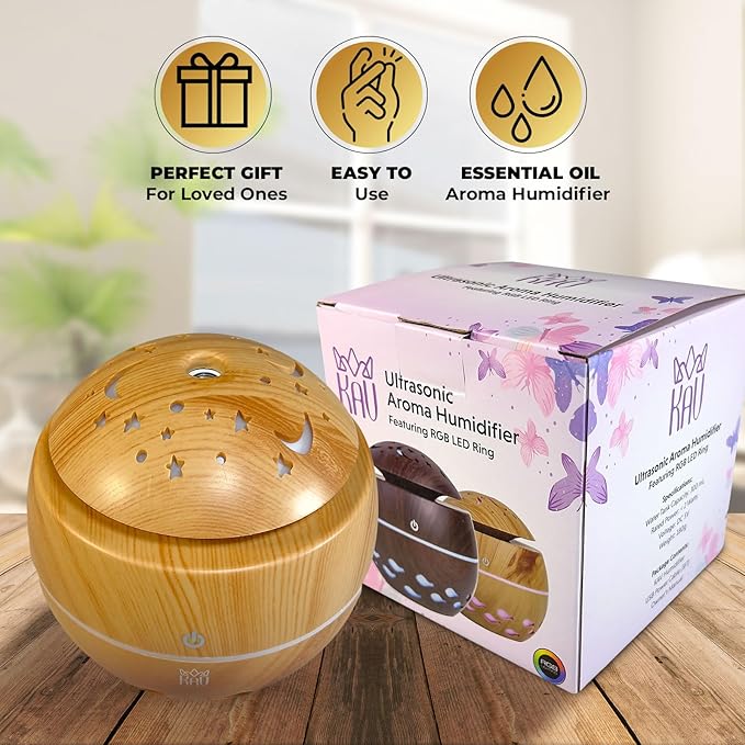 Aromatherapy Cool Mist Diffuser, Essential Oil Diffusers with LED 7-Color Lights, 120ml Capacity, Silent Aroma Diffuser for Home Bedroom, 5V USB Cool Mist Humidifier Includes (Espresso)