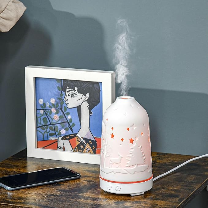100ml All-in-One Aroma Diffuser Humidifier – 7-Color LED, Dual Mist Mode, 60/120min Timer, Waterless Auto-Off, 25ml/h, <50dB, White