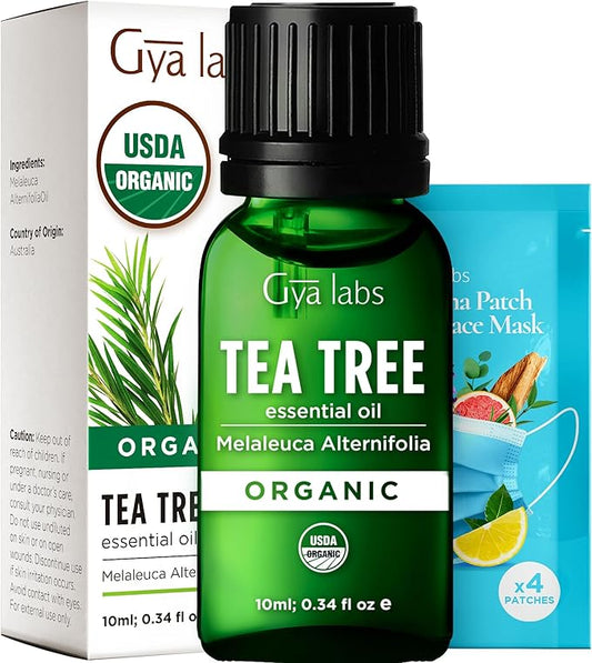 Gya Labs USDA Organic Tea Tree Essential Oil for Skin, Nails - 0.34 Fl Oz - Face, Hair, Diffuser, Aromatherapy, DIY Candle Making Scents