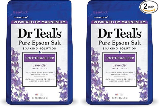 Dr Teal's Epsom Salt, Lavender, 3lbs, Pack of 2 | Soothe & Sleep | Soaking Solution