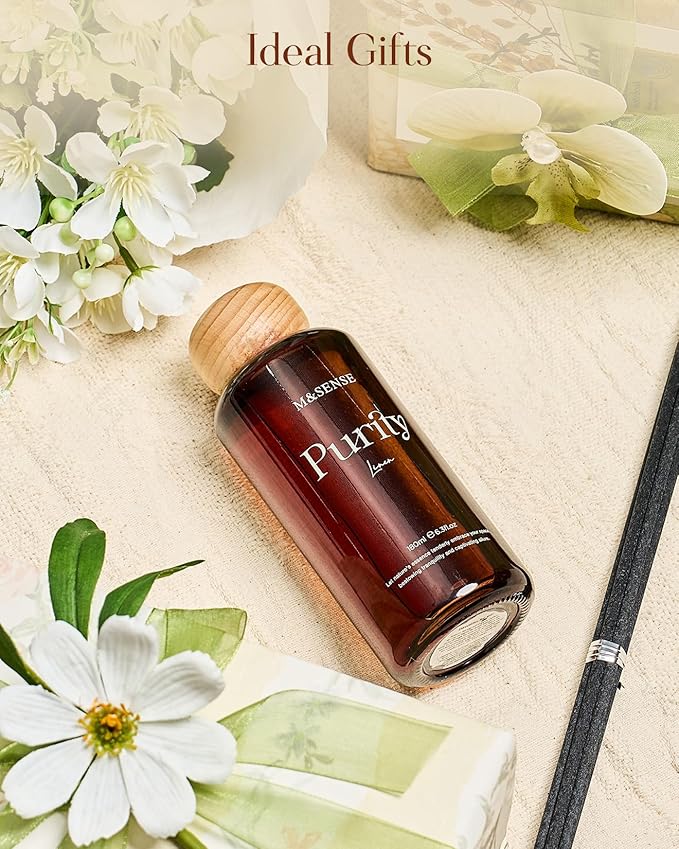 M&SENSE Linen Reed Diffuser: Upgraded Formula 6.3 fl oz Non-Toxic Aroma Set with Sticks, Long-Lasting Natural Essential Oil Gifts for Home, Bedroom