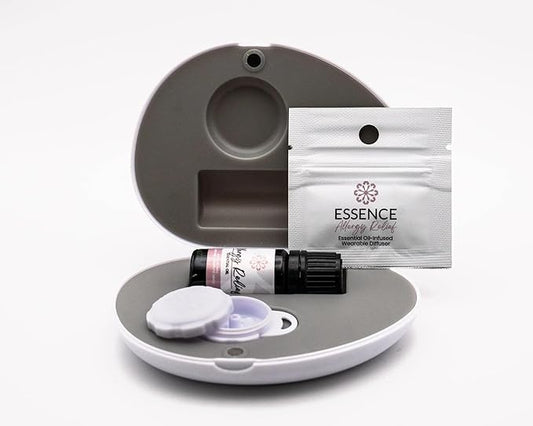 Essence Pearl Travel Case | Allergy Relief Essential Oil | Aromatherapy Nasal Diffuser & Essential Oil Carrying Case | Peppermint & Eucalyptus Blend | Travel-Friendly Kit | White Pod