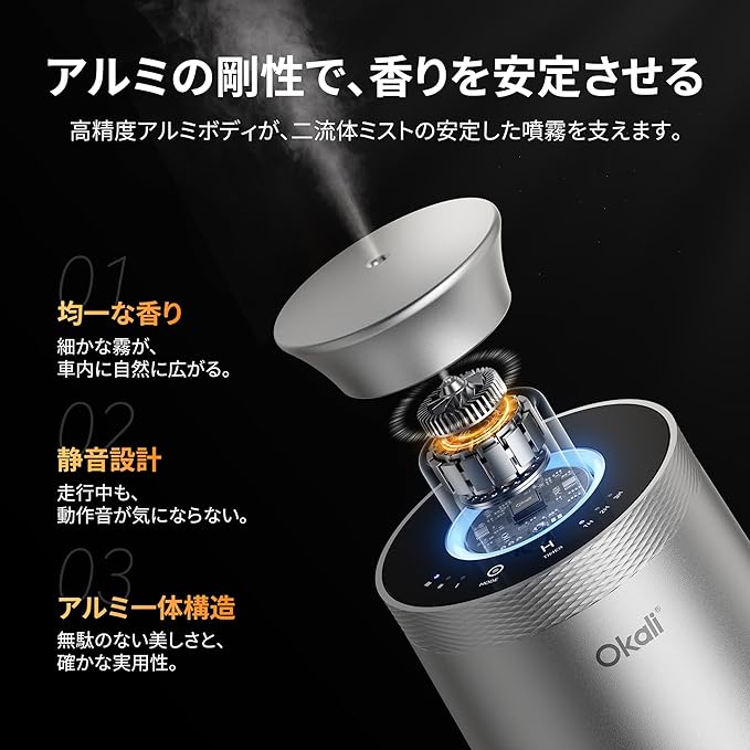 Okali Smart Car Air Fresheners, Strong Fragrance Experience Car Freshener, Support DIY Perfume, White Tea & White Musk,Auto ON/OFF, Timer Function