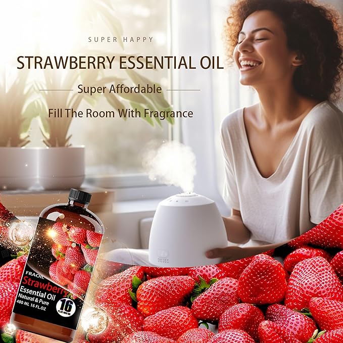 Strawberry Essential Oil, Strawberry Oil 16 Fl Oz 480 ML for Diffuser Humidifier Yoga Cleaning DIY Candle Soap Making Perfume Gift for Women Essential Oils FRAOIL (Strawberry 16 Fl Oz (Pack of 1))