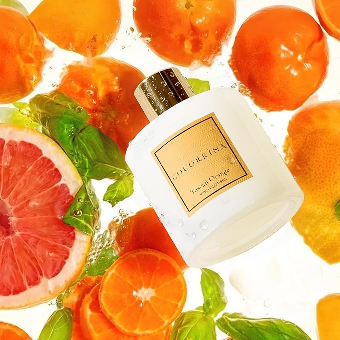 COCORRÍNA Reed Diffuser - Tuscan Orange 6.7 fl oz Reed Diffuser with Sticks, Bedroom Bathroom Shelf Decor