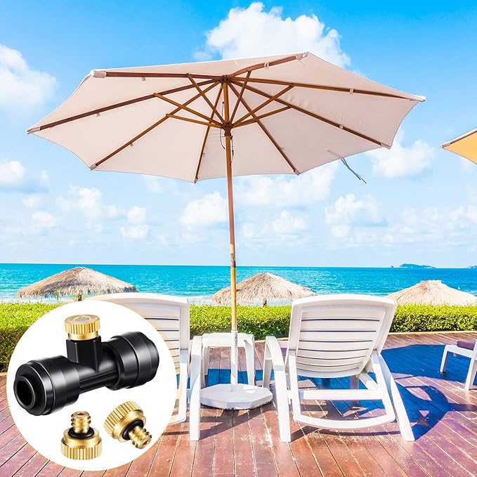 Misting Nozzles Kit Include Water Misting Tees Thread 1/4 Inch and Brass Orifice Nozzle with Black Plug for Outdoor Spray Cooling System(48 Pieces)