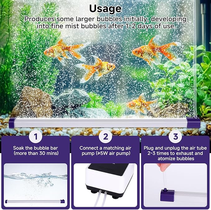hygger 21.7 Inch Long Aquarium Bubble Bar, Ultra-Fine Quiet Oxygen Diffuser Bubble Curtain Wall, Self-Sinking Design Fish Tank Bubbler Decorations for Freshwater Saltwater