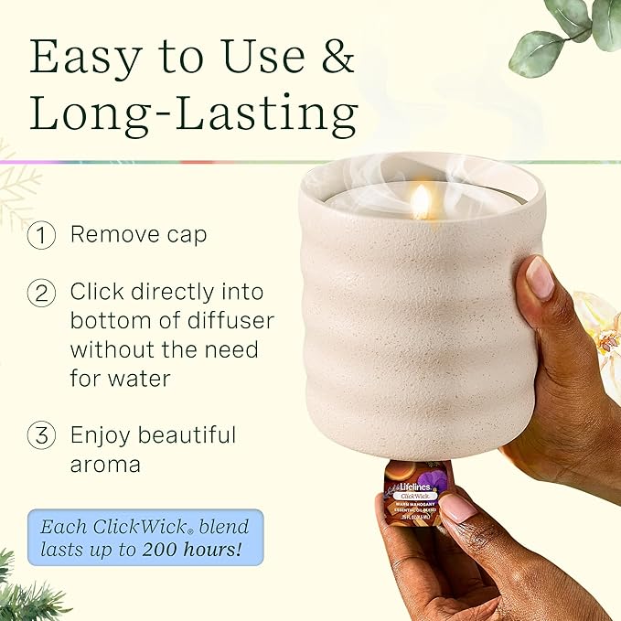 Lifelines ClickWick Essential Oil Blends for Lifelines Diffusers, 3-Pack Warm Mahogany Set – Essential Oil Blend Refill for Candle, Plant & Shower Aromatherapy Diffuser – Fragrance for Diffusers