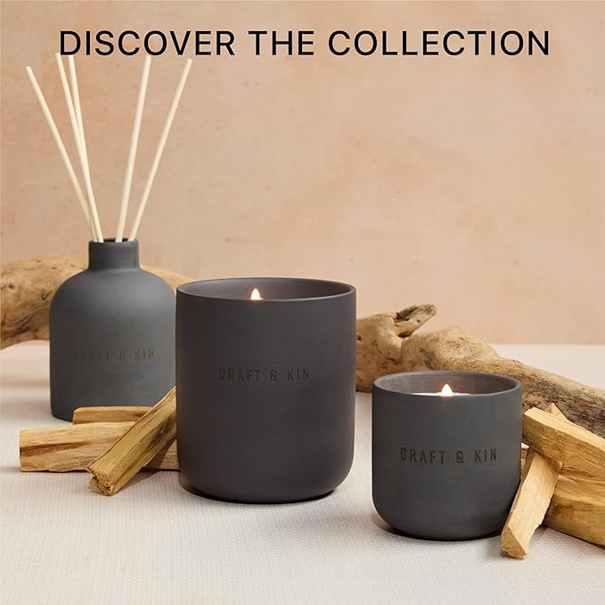 Craft & Kin Reed Diffuser for Home & Bathroom – Santal Woods Holiday Reed Diffuser Set with Fragrance Sticks, Long-Lasting Alcohol-Free Winter Scent, Earthenware Collection, 6.7oz