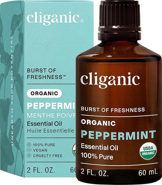 Cliganic Organic Peppermint Essential Oil - 100% Pure Natural for Aromatherapy Diffuser | Non-GMO Verified