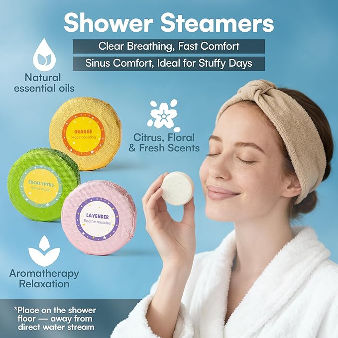 Stress Relief Gifts with Heated Eye Mask, Stress Balls for Adults, Shower Steamers & Adult Coloring Book for sinus relief – Self Care Relaxation Kit, Anxiety Relief Items and Mother's Day