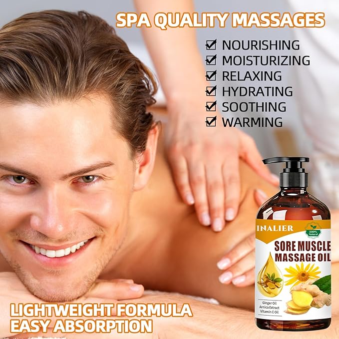 INALIER Sore Muscle Massage Oil,Gift for Husband Dad Boyfriend,Relaxing Massage Oil,Arnica Oil,Massages Oil for Massage Therapy,Gifts for Men and Women,Spa Gifts for Him Her