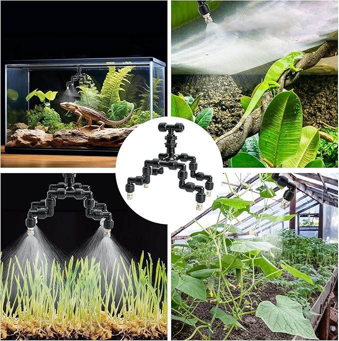 VEXPLO Reptile Mister Nozzles 360 Degree Adjustable Reptile Fogger Mist Sprinkler, Four-Head Black Misting Spray Nozzles for Aquarium Rainforest