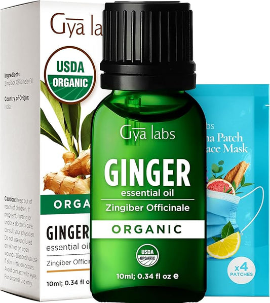 Gya Labs USDA Certified Organic Ginger Essential Oil for Warming Massage, Diffuser - for Topical Use, Hair, Aromatherapy, Spicy & Energizing Aroma - DIY Candle Making Scents - 0.34 Fl Oz