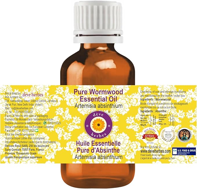 dève herbes Wormwood Essential Oil (Artemisia Absinthium) Pure | Non-Sticky | Non-Greasy | Lightweight | Men & Women | All Skin Types | Steam Distilled 30ml (1 oz)