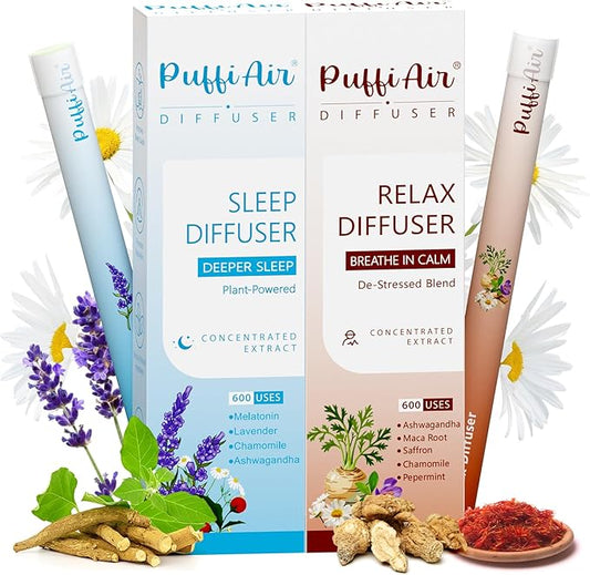 Herbal Diffuser Duo, Sleep and Relax Diffuser Pens with Extract of Melatonin, Chamomile and Other Biotanicals, 100% Natural Swap - Up to 600 Uses (Varies by Usage), Stress Relief Duo