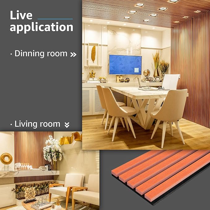 Art3d 4-Piece Wood Slat Acoustic Panels for Stylish Decor and Noise Reduction, 3D Textured Panel for Ceiling and Wall, Cherry