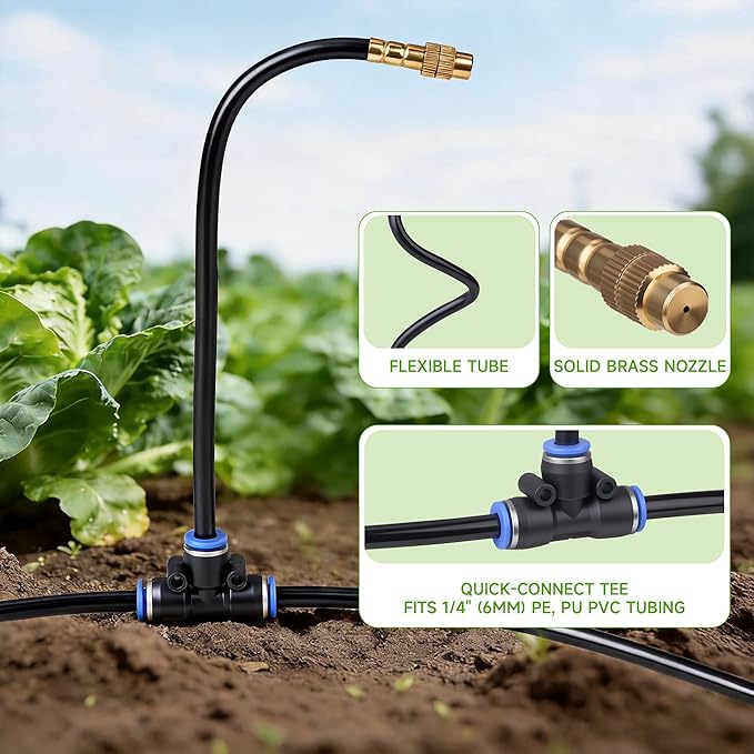 HOMENOTE 10 Pack Misting Brass Nozzles, 360 Degree Adjustable, 8 Inch Mister Nozzle for Outdoor Cooling System, Lawn Irrigation, Garden Watering, Pet Cooling
