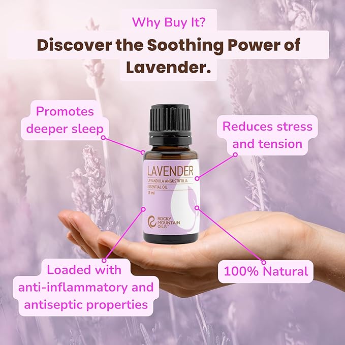 Rocky Mountain Oils Lavender Essential Oil - Diffuser Oil, Pure Essential Oils for Diffuser and Aromatherapy, Perfect for Hotel, Spa, Sleep Diffuser Oil