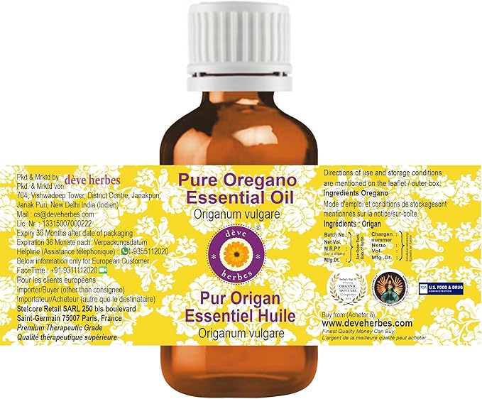Deve Herbes Pure Oregano Essential Oil (Origanum vulgare) Steam Distilled 5ml (0.16 oz)