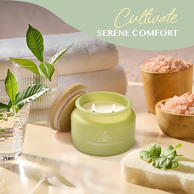 Protecting | 2-Wick Scented Candles for Home | Palo Santo | Natural Non Toxic Soy Candles with Essential Oils | 50 H Long Burning | Aromatherapy Candle Jar with Lid -9.5oz