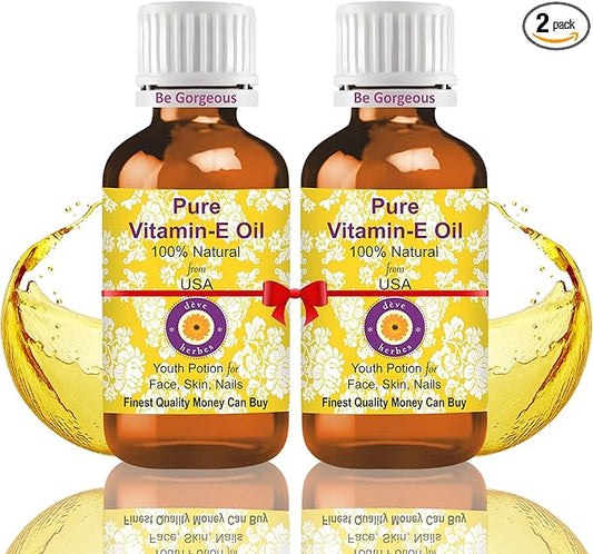 Deve Herbes Vitamin E Oil | Traditionally Extracted | Pure | Non-Sticky | Lightweight | For Skin, Hair & Nails | All Skin Types | Men & Women | 30ml X 2