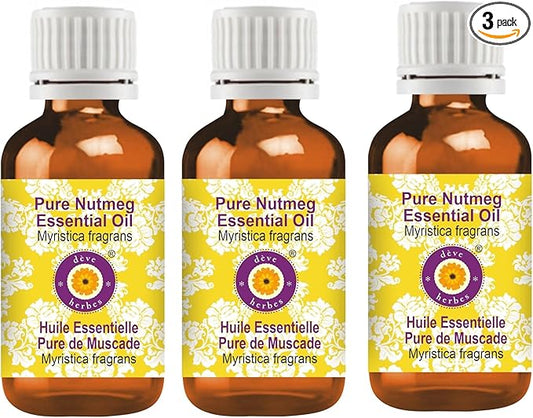 Deve Herbes Pure Nutmeg Essential Oil (Myristica fragrans) Steam Distilled (Pack of Three) 100ml X 3 (10 oz)