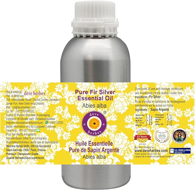 Deve Herbes Pure Fir Silver Essential Oil (Abies alba) Steam Distilled 300ml (10 oz)