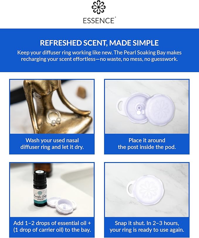 Essence Pearl Travel Case | Peppermint Essential Oil | Aromatherapy Nasal Diffuser & Essential Oil Carrying Case | Invigorating Peppermint Scent| Travel-Friendly Kit | White Pod