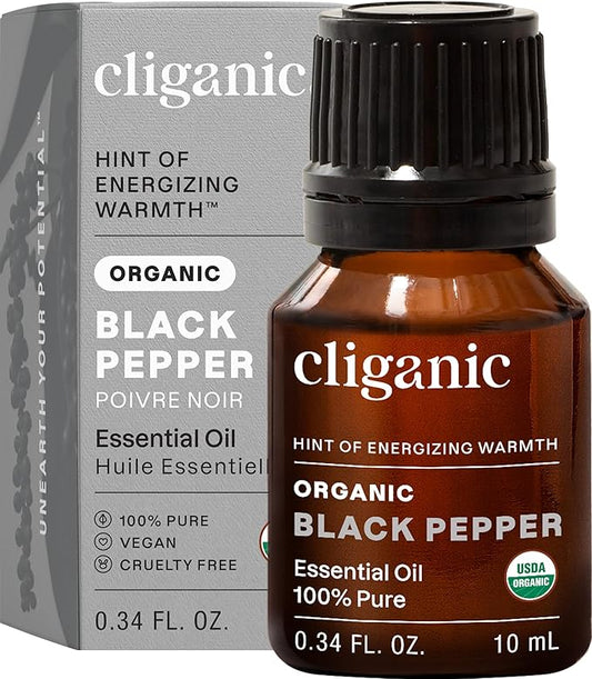 Cliganic Organic Black Pepper Essential Oil, 100% Pure Natural for Aromatherapy | Non-GMO Verified