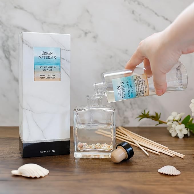 Urban Naturals Reed Diffuser Oil Refill Red Roses with White Peony, Cashmere Wood 8 oz + Free Reed Sticks, Made in the USA
