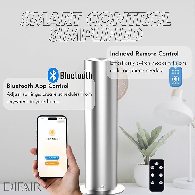 Waterless Diffuser Essential Oil Diffuser for Home, Leak Proof Nano Atomizing Oil Diffuser, Bluetooth Remote Controlled Silent Diffusers for Bedroom Spa Hotel Collection Style Scents