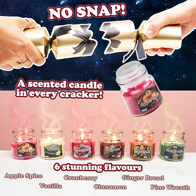 KreativeKraft Luxury Jar Candles Christmas Crackers for Adults, No-Snap, Scented Festive Candles Christmas Decorations Table Party Favors Holiday Gift (Multi)