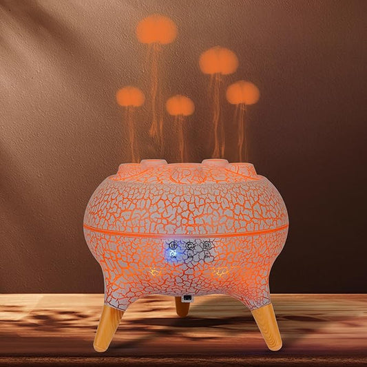 KCKJ Jellyfish Essential Oil Diffuser Sound-Activated Spray Dancing Jellyfish,250ml Aroma Air Diffuser, 3 Mist Modes & 7 Color Lights, Volcanic Lava Design for Home Bedroom(White Crack)