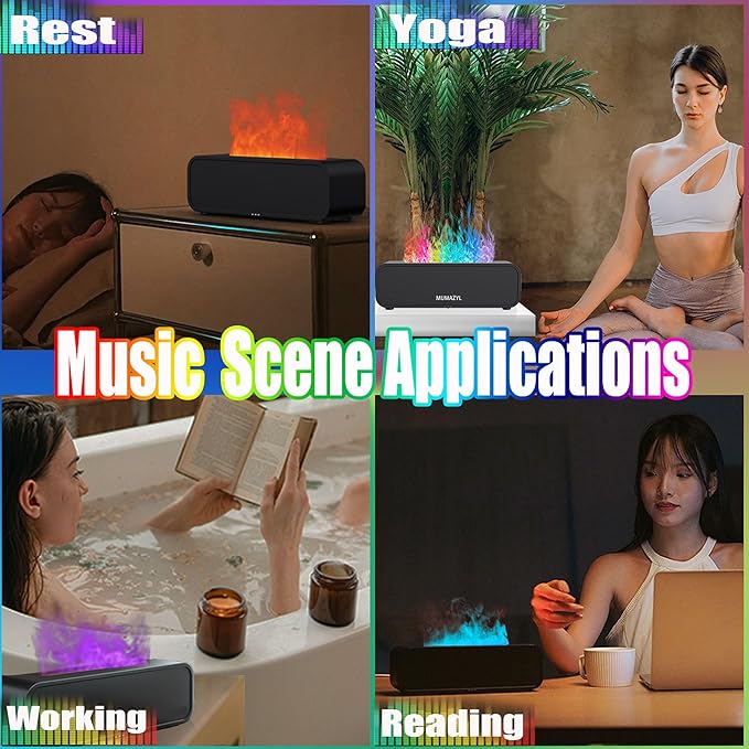 Essential Oil Diffuser, Music Sync Colorful Flame Essential Oil Diffuser, Colorful Flame Air Aroma Humidifier, Timer & Waterless Auto Off 250ml Diffuser with 7 Colors Light, Remote Control (White)