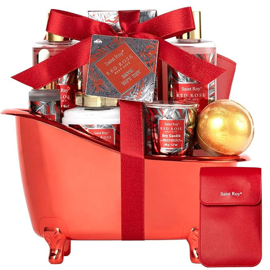 Mother gifts Spa Gift Set For Women, Birthday Gifts for Her, Spa Gift Basket for Women, Red Rose Bath and Body in Floral Scents Bath Kits, Home Spa Gift Basket, Bath Spa Kit for Mothers day Lotion