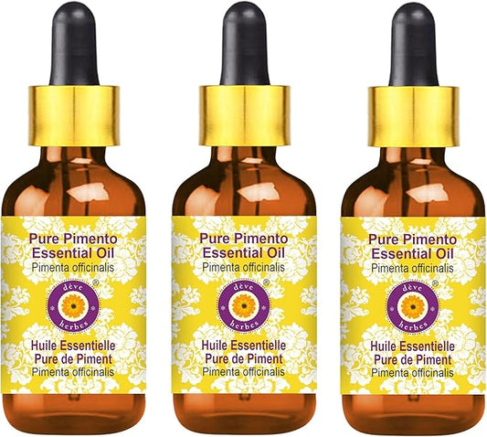Deve Herbes Pure Pimento Essential Oil (Pimenta officinalis) with Glass Dropper Steam Distilled (Pack of Three) 100ml X 3 (10 oz)