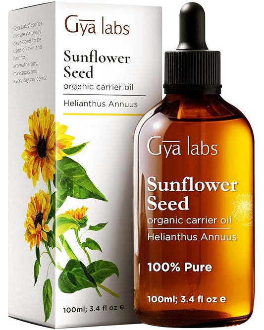 Gya Labs USDA Organic Sunflower Oil - 3.4 Fl Oz - Carrier Oil for Hair, Skin, Face, Scalp & Body Massage