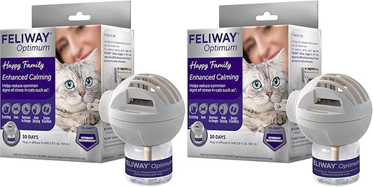 FELIWAY Aroma Diffuser, Optimum Cat, Enhanced Calming Pheromone, 48 mL | 30 Day | Starter Kit | Translucent | Pack of 2