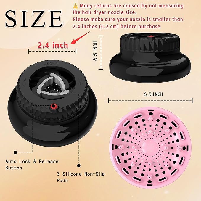 Universal Portable Blow Dryer Diffuser for Curly and Natural Wavy Hair, Hair Dryer Diffuser for Curly and Natural Wavy Hair (Black&Pink)