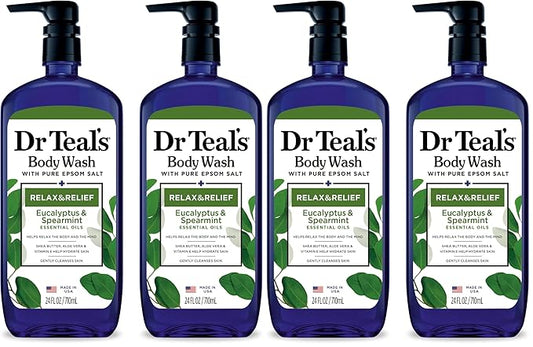 Dr Teal's Body Wash with Pure Epsom Salt, Relax & Relief with Eucalyptus & Spearmint, 24 fl oz (Pack of 4)