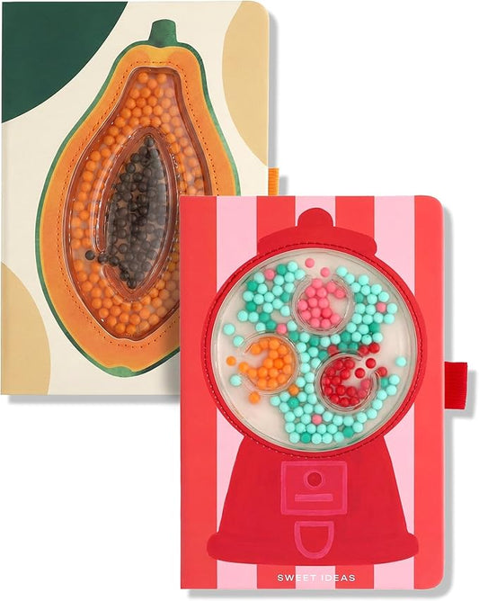 Lifelines Sensory Bead Journals, Papaya & Gumball 2 Pack Set - Fidget Ruled Notebook Journals with Interactive Tactile Cover & Embossed Paper - 160 Pages, Sensory Journaling Notebooks