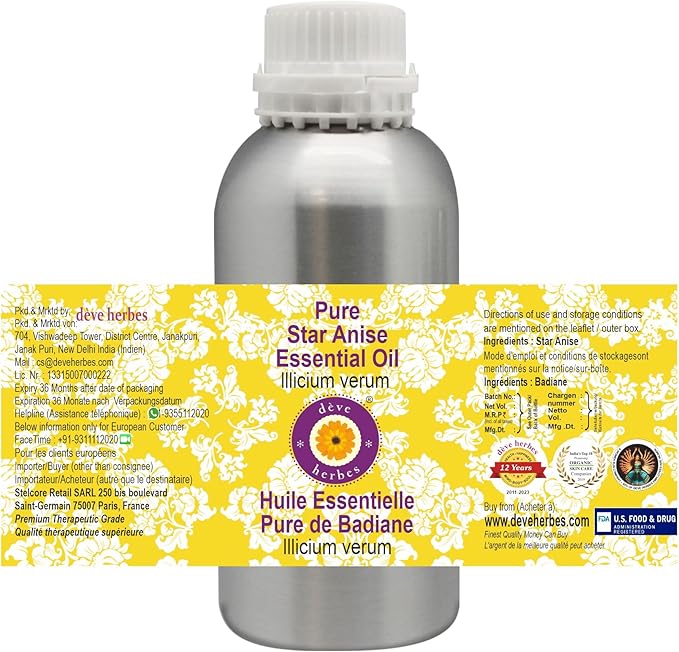 Deve Herbes Pure Star Anise Essential Oil (lllicium verum) Steam Distilled 1250ml (42 oz)