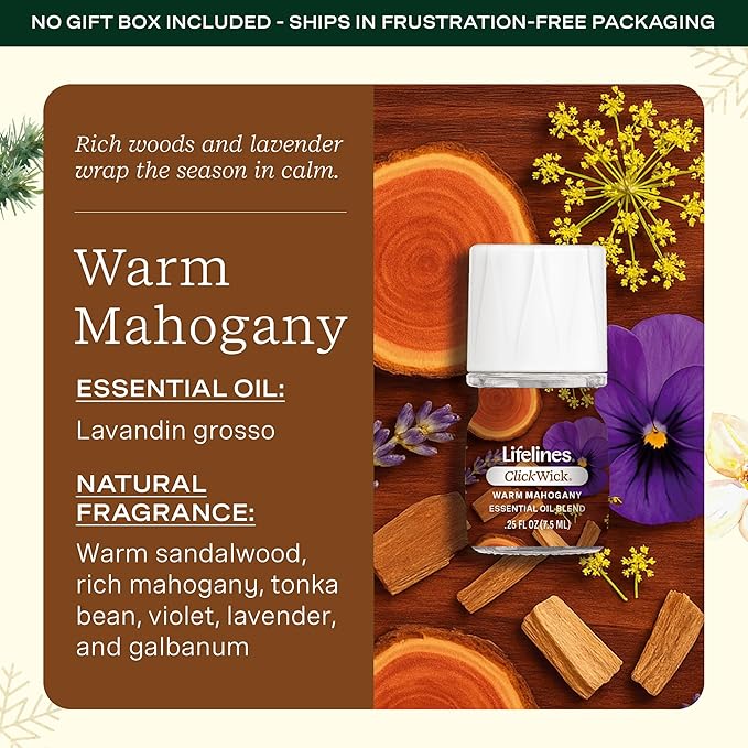 Lifelines ClickWick Essential Oil Blends for Lifelines Diffusers, 3-Pack Warm Mahogany Set – Essential Oil Blend Refill for Candle, Plant & Shower Aromatherapy Diffuser – Fragrance for Diffusers