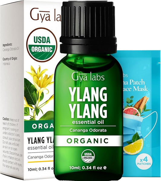 Gya Labs USDA Certified Organic Ylang Ylang Essential Oil - for Skin, Hair, Diffuser, Aromatherapy, DIY Candle Making Scents - 0.34 Fl Oz