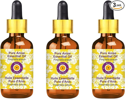 Deve Herbes Pure Anise Essential Oil (Pimpinella anisum) with Glass Dropper Steam Distilled (Pack of Three) 100ml X 3 (10 oz)