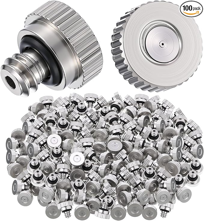 Zhengmy 100 Pcs 0.1mm Brass Misting Nozzles, Mister Nozzles Brass for Outdoor Cooling System Orifice 10/24 UNC Replacement Heads for Outdoor Cooling System(Silver)